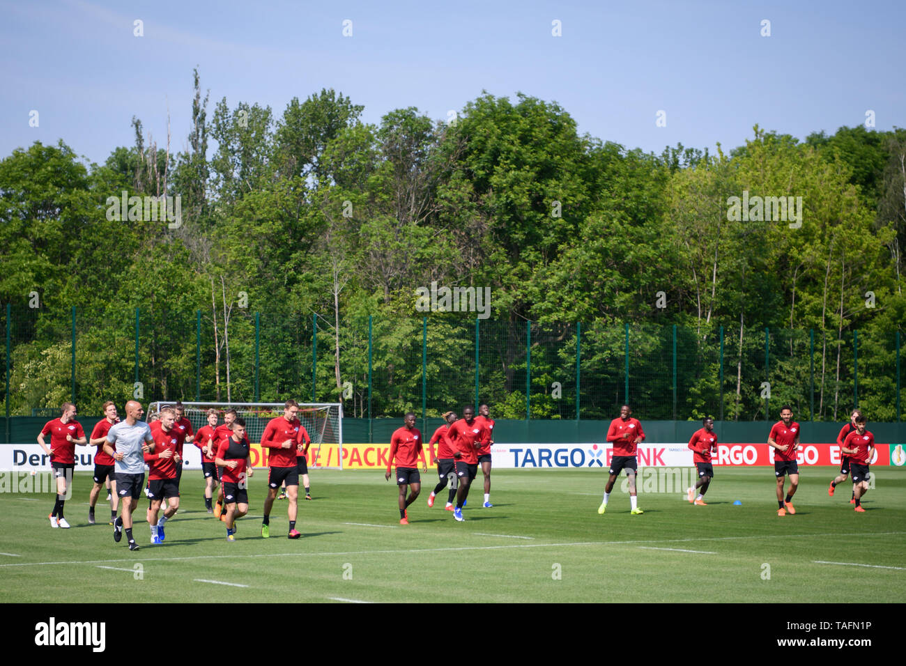Berlin, Germany. 24th May, 2019. Leipzig's players attend a training session for the upcoming German Cup final match between RB Leipzig and FC Bayern Munich in Leipzig, Germany, on May 24, 2019. Credit: Kevin Voigt/Xinhua/Alamy Live News Stock Photo