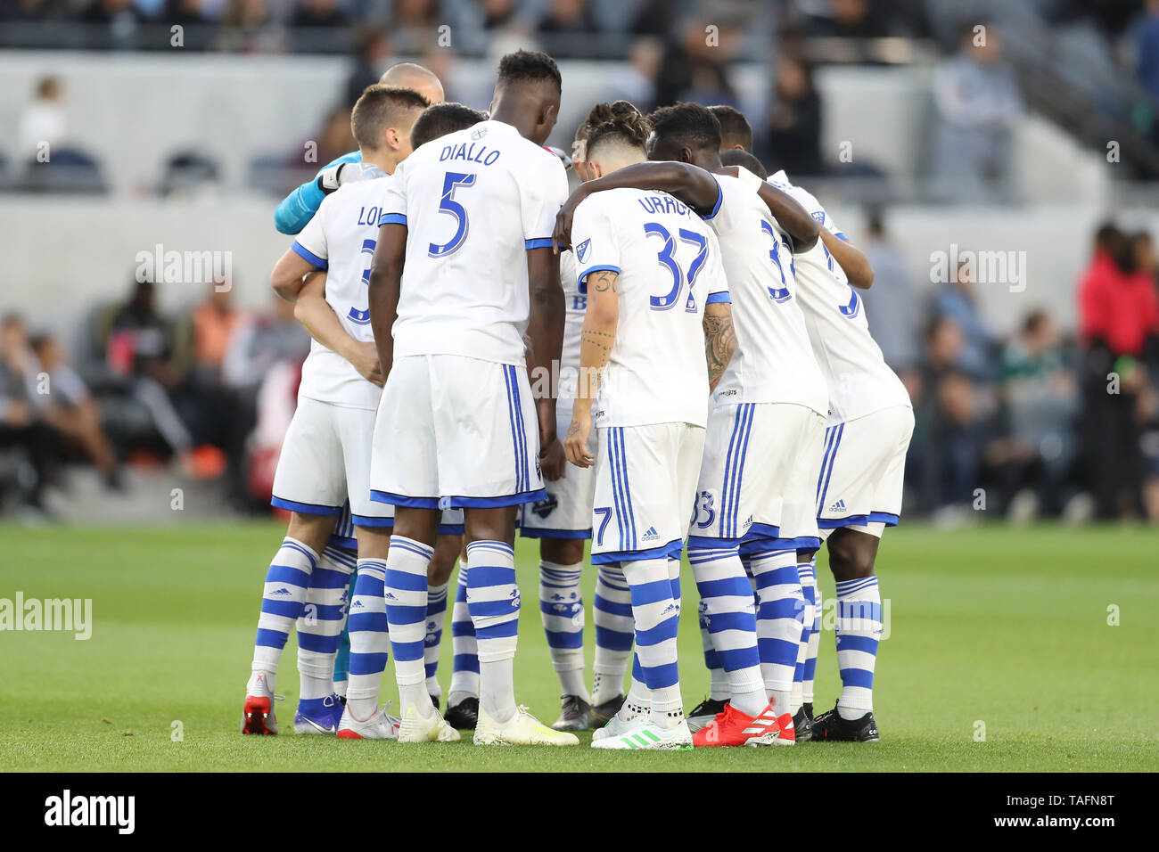 Los Angeles, CA, USA. 24th May, 2019. Impact starters huddle before the start of the game between Montreal Impact and Los Angeles FC at Banc of California Stadium in Los Angeles, CA., USA. (Photo by Peter Joneleit) Credit: csm/Alamy Live News Stock Photo