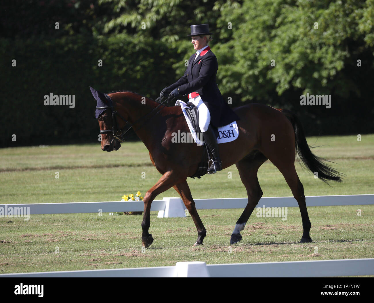 Houghton, UK. 24th May, 2019. Zara Tindall puts Watkins through the