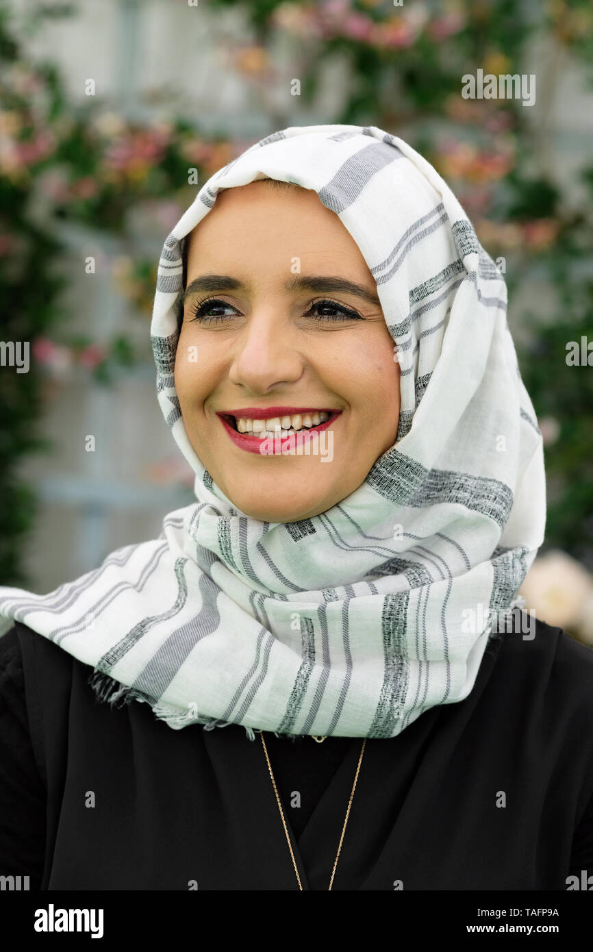 Hay Festival, Hay on Wye, Powys, Wales, UK - Saturday 25th May 2019 - Omani author Jokha Alharthi winner of the Man Booker International Prize for her novel Celestial Bodies at the Hay Festival. Photo Steven May / Alamy Live News Stock Photo