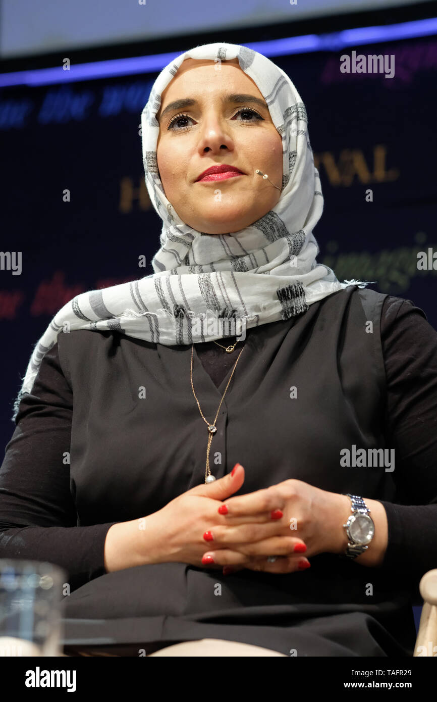 Hay Festival, Hay on Wye, Powys, Wales, UK - Saturday 25th May 2019 - Omani author Jokha Alharthi winner of the Man Booker International Prize for her novel Celestial Bodies talks on stage at the Hay Festival. Photo Steven May / Alamy Live News Stock Photo