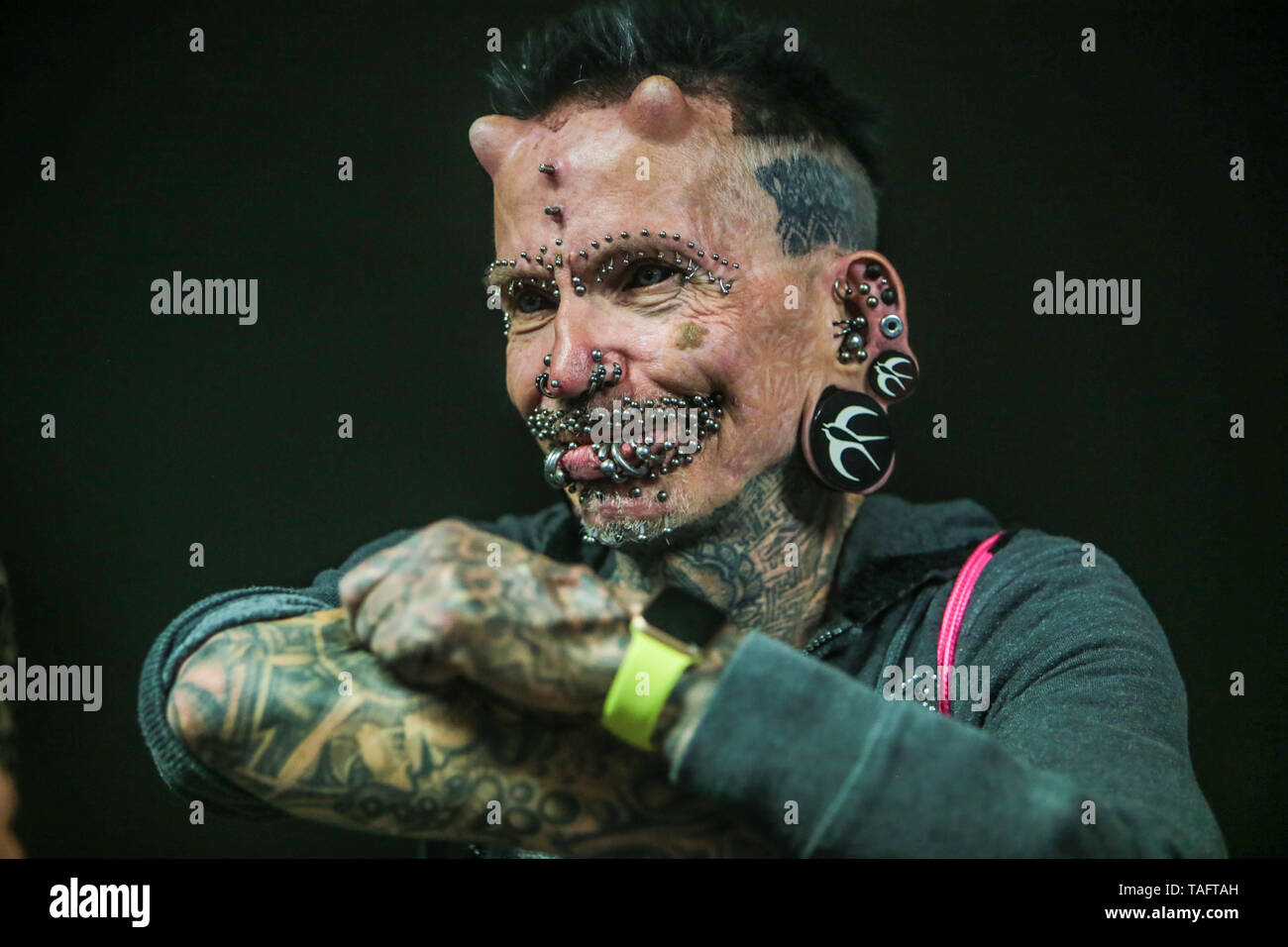 Groningen,Netherlands 25 May 2019 Rolf Buchholz , from Dortmund, Germany special guest at the Ink&Kutz  Tattoo and Live Style, and current Guinness world of record for the most pierced man in the planet. Roplh  has a total of 453 studs and rings all over his body.Paul Quezada-Neiman/Alamy Live News Stock Photo
