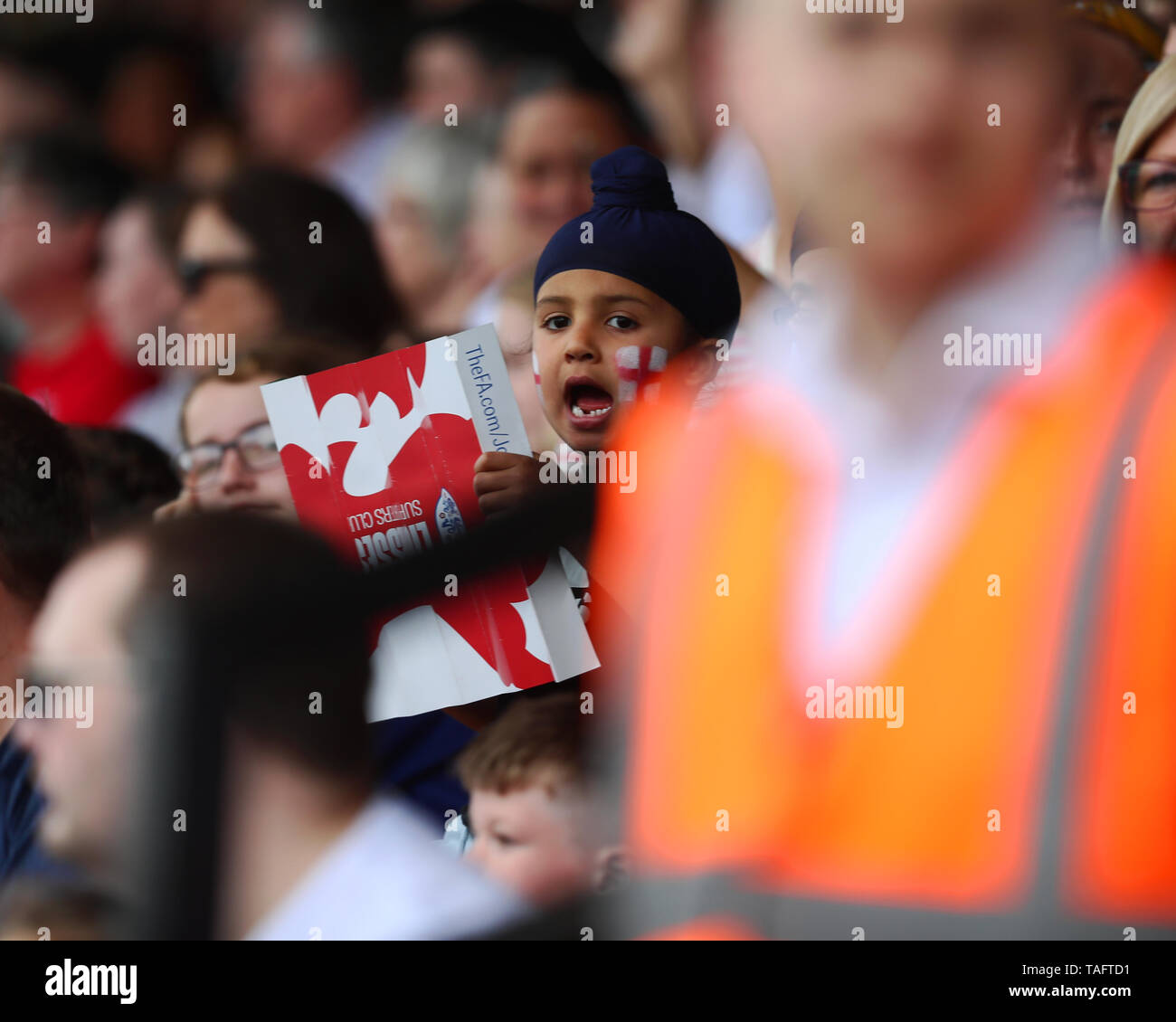 Walsall, United Kingdom. 25 May 2019. England Fan during Women's International Friendly between England Women and Denmark Women at Bank's Stadium , Walsall,  on 25 May 2019 Stock Photo