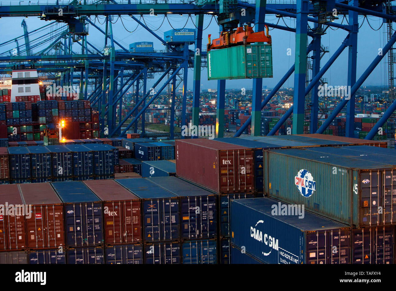 Unloading containers, Container ship at Wesport, Port Kelang, Malaysia