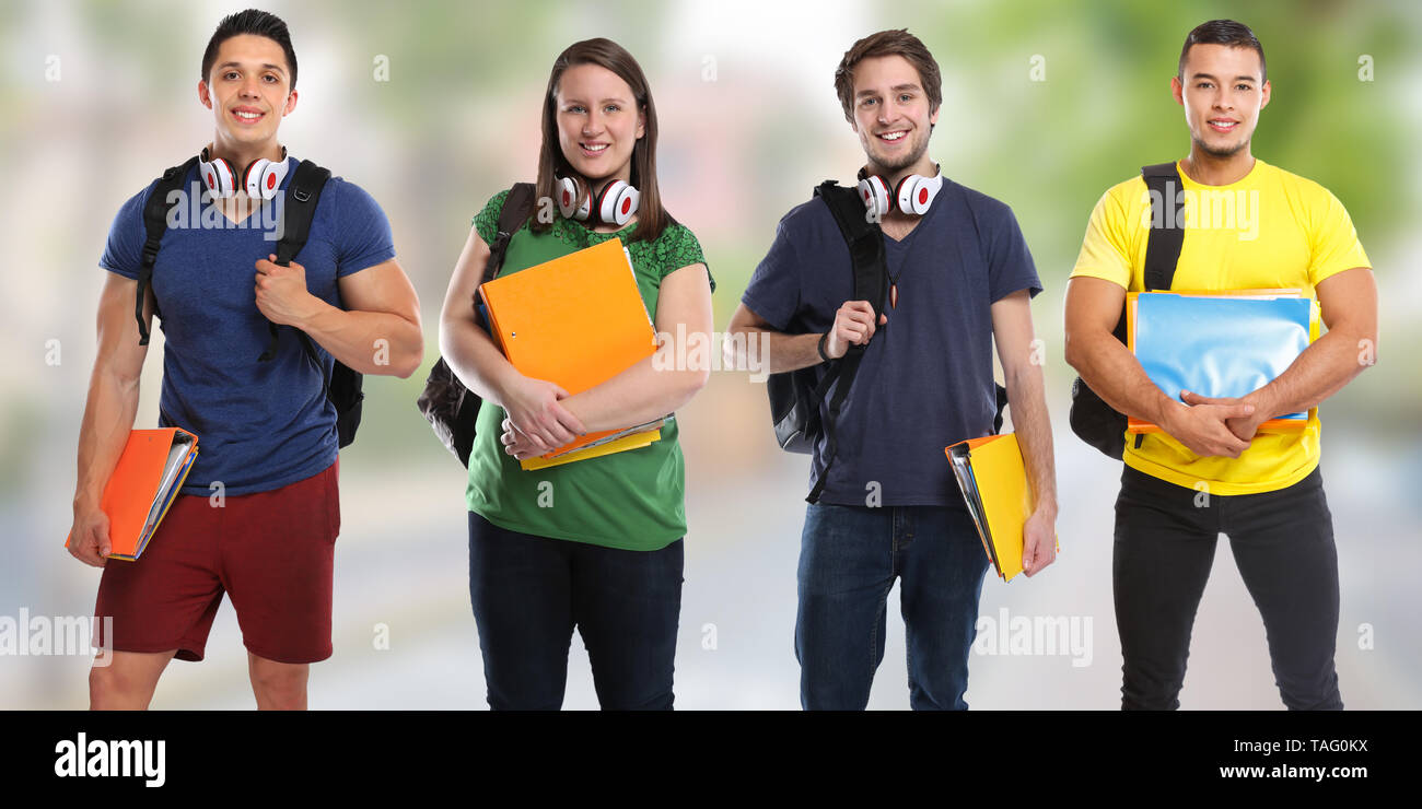 Group of students study education town banner young people city Stock Photo