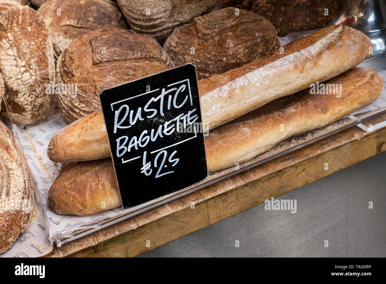 Rustic Authentic Fresh Baguettes On Display At Borough Market