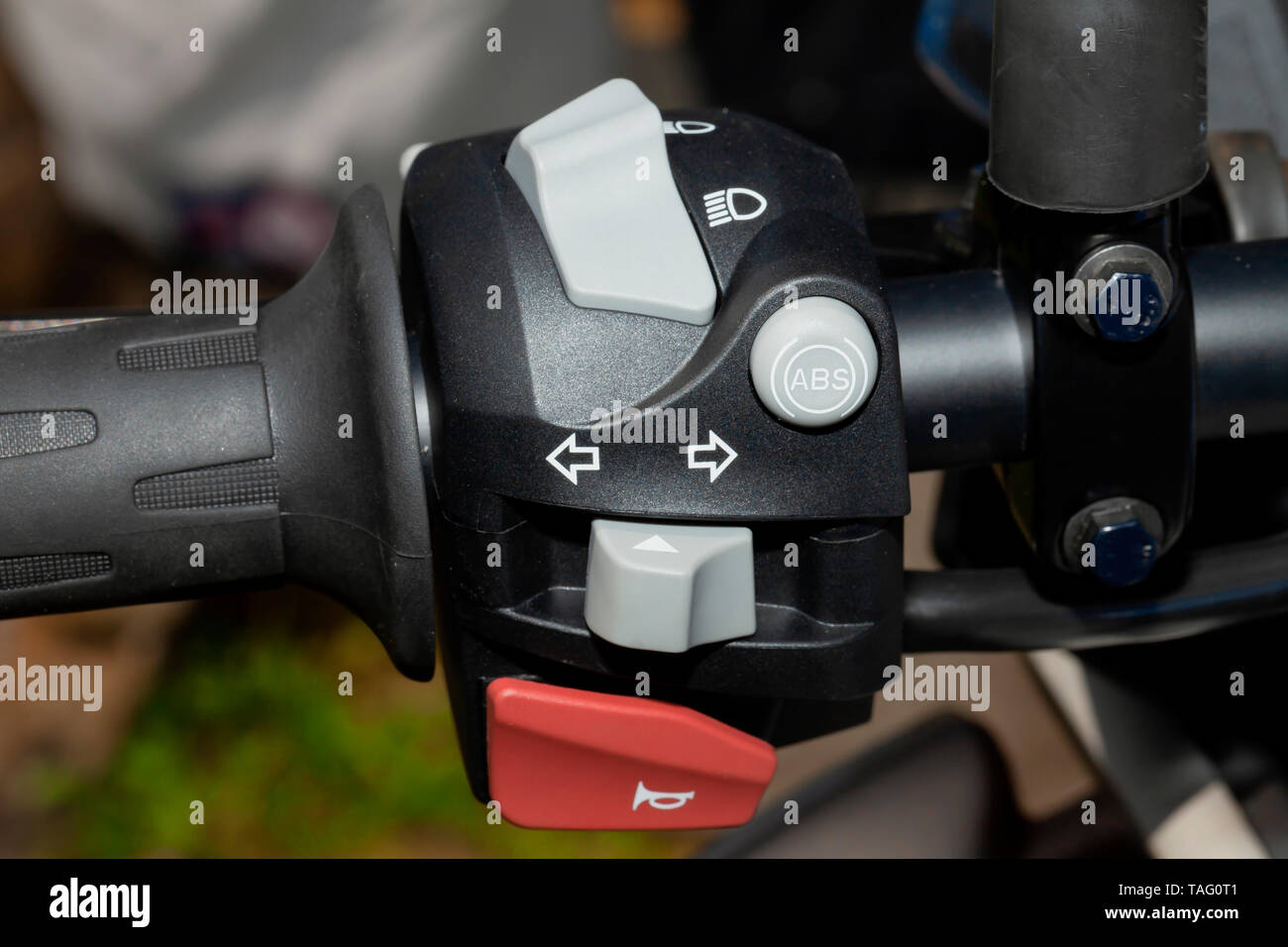 Detail of the controls on the handlebar of a motorcycle Stock Photo Alamy