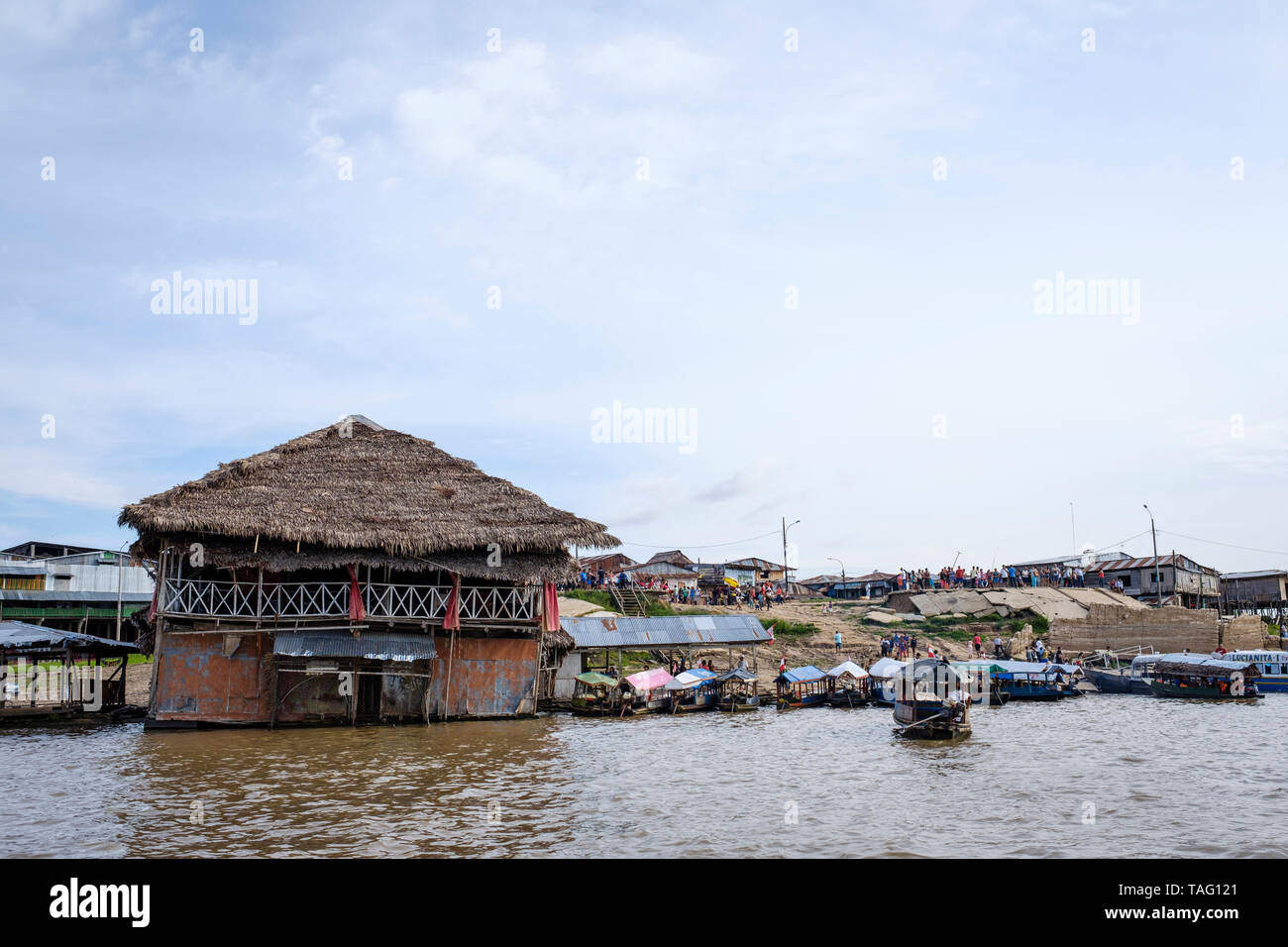 General view of the Bellavista Nanay Port on Iquitos In the Peruvian Amazon Basin, Maynas Province, Loreto Department, Peru Stock Photo