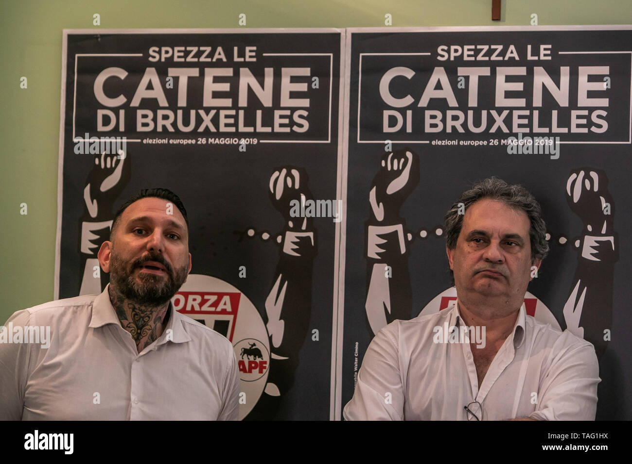 Palermo, Italy. 24th May, 2019. Massimo Ursino and Roberto Fiore during press conference of Forza Nuova in Palermo. Credit: Antonio Melita/Pacific Press/Alamy Live News Stock Photo