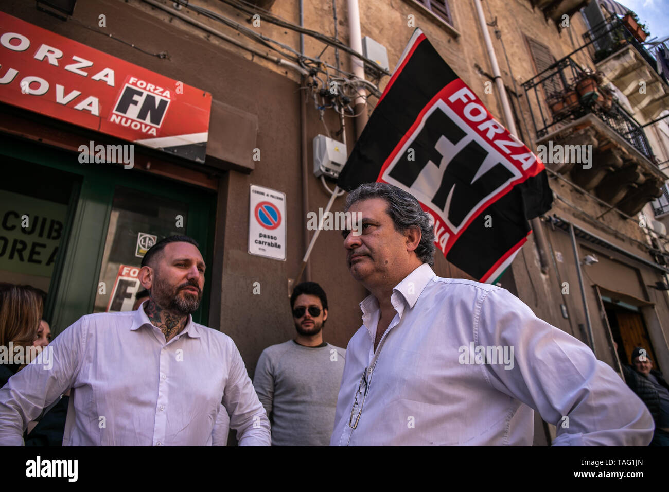 Palermo, Italy. 24th May, 2019. Roberto Fiore, leader of Forza Nuova, in Palermo. Credit: Antonio Melita/Pacific Press/Alamy Live News Stock Photo