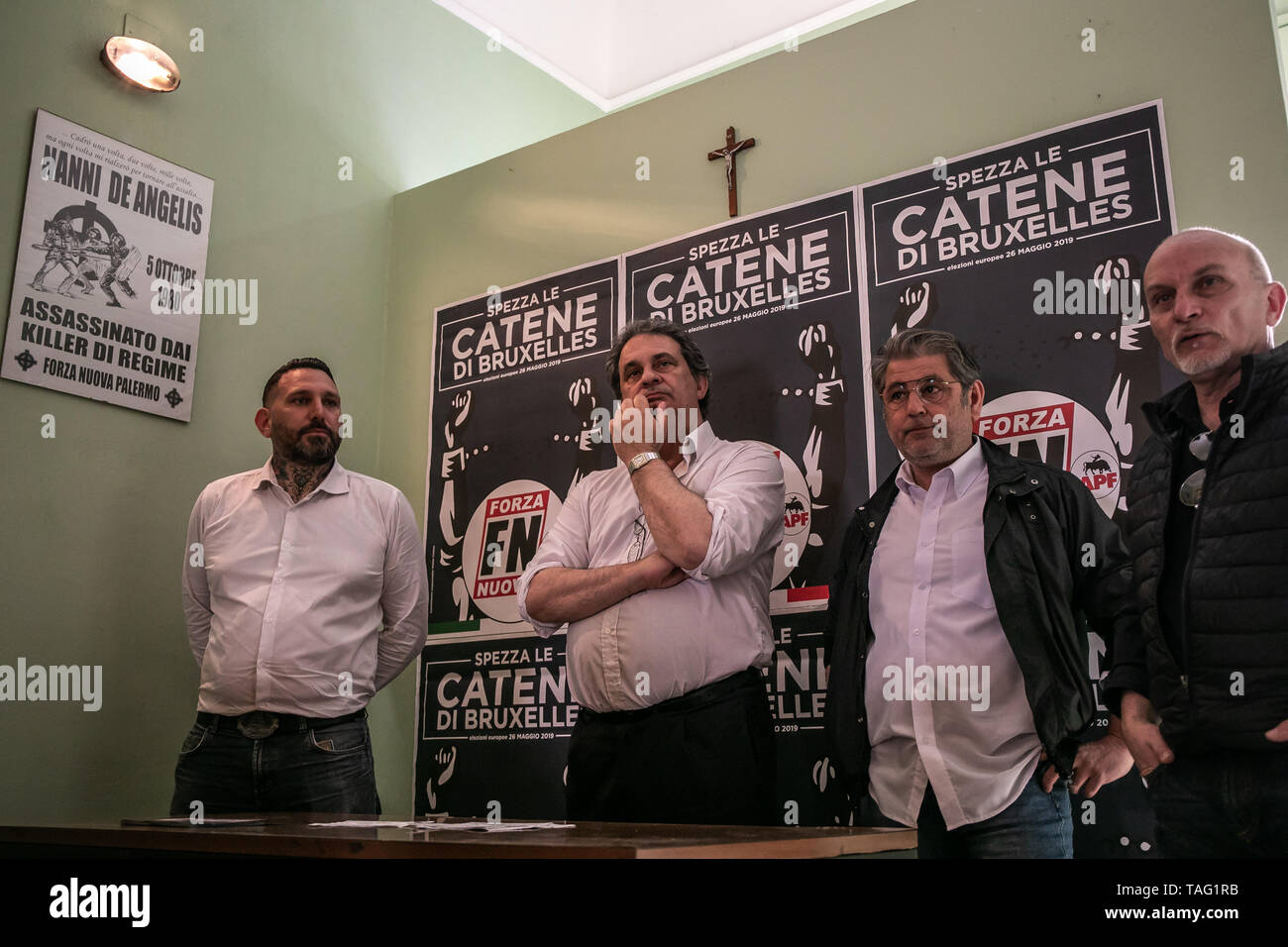 Palermo, Italy. 24th May, 2019. Roberto Fiore, leader of Forza Nuova, during press conference in Palermo. Credit: Antonio Melita/Pacific Press/Alamy Live News Stock Photo