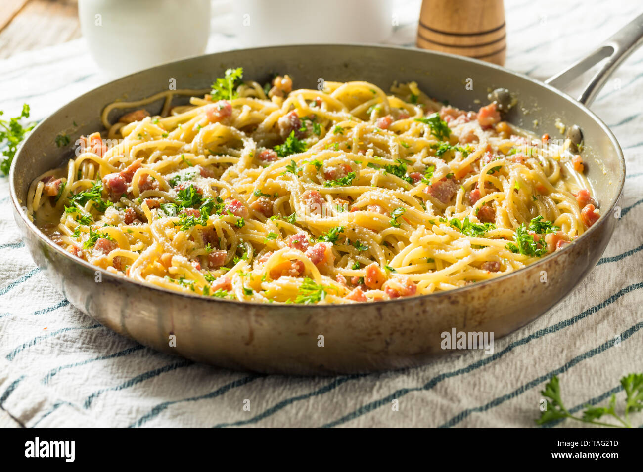 Savory Homemade Carbonara Pasta with Pancetta and Egg Stock Photo Alamy