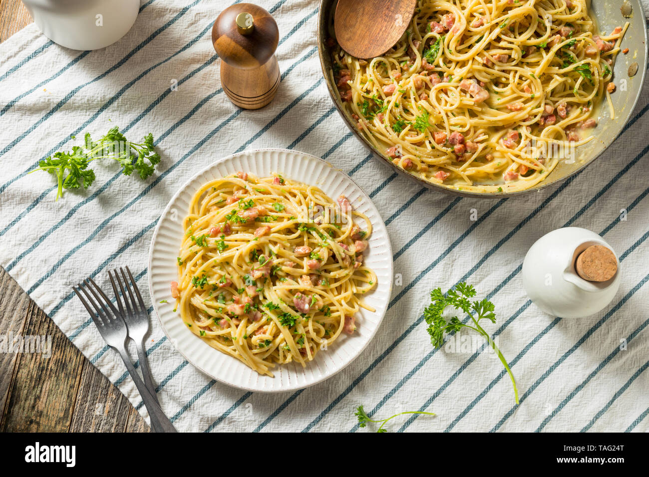Savory Homemade Carbonara Pasta with Pancetta and Egg Stock Photo - Alamy