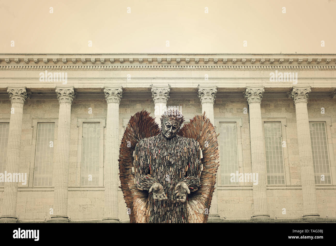 The Knife Angel is in Birmingham. The 27ft-high artwork is made entirely of 100,000 knives which were collected as part of weapons amnesties by police Stock Photo