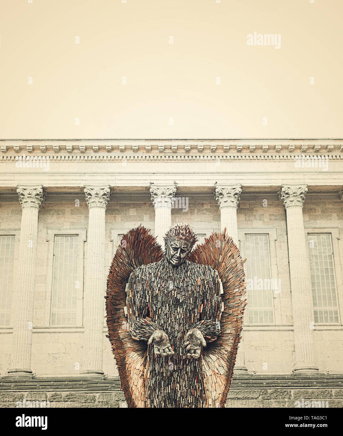 The Knife Angel is in Birmingham. The 27ft-high artwork is made entirely of 100,000 knives which were collected as part of weapons amnesties by police Stock Photo