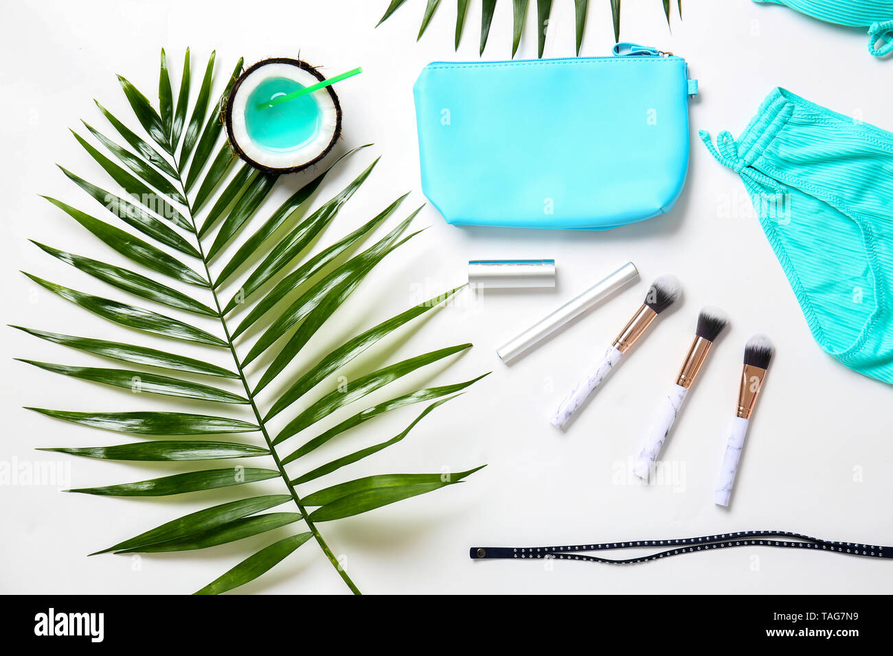 Composition with female items on white background Stock Photo