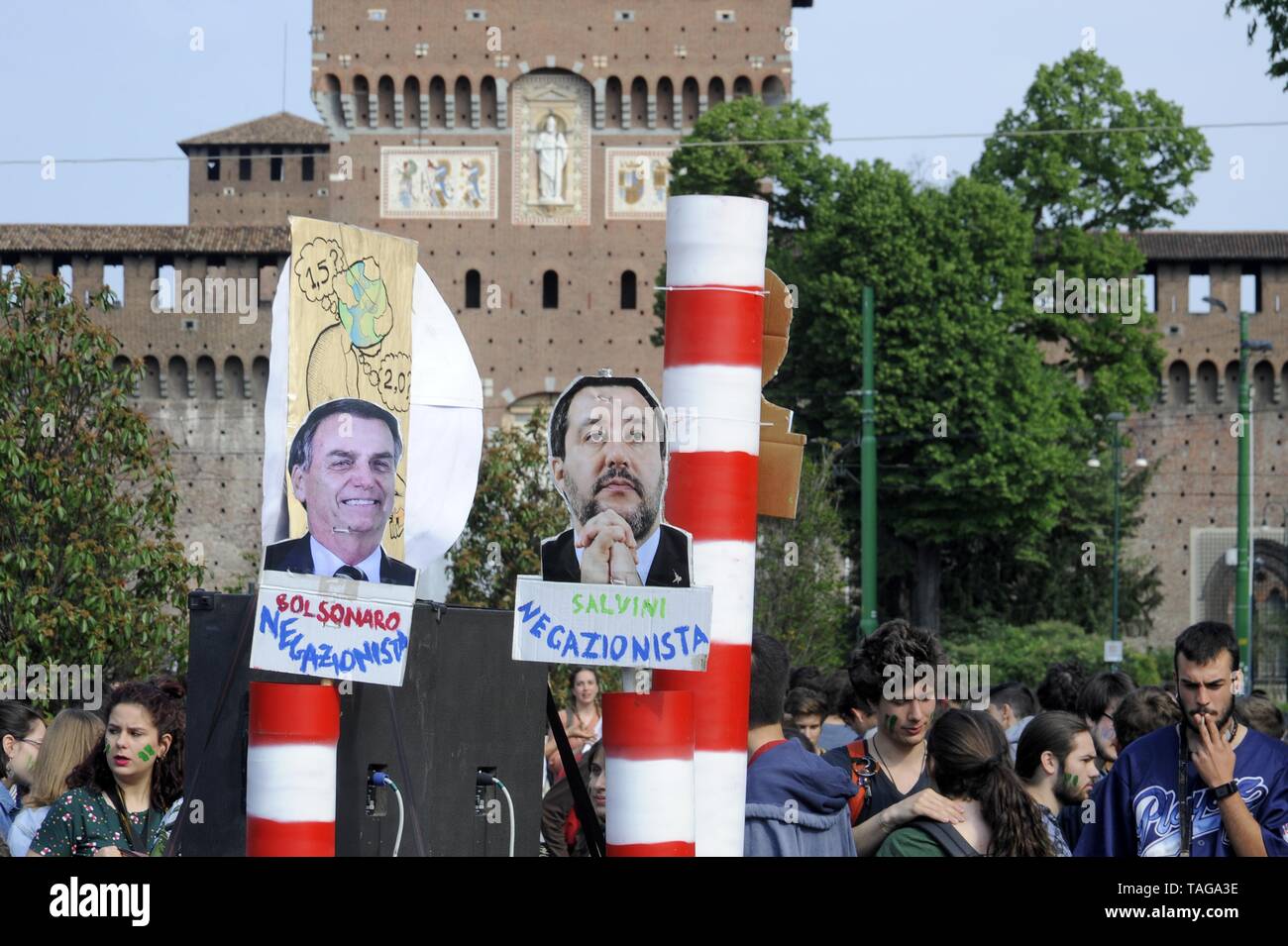 Milan (Italy), 24 May 2019, 'Global Strike for Future' youth and student demonstration, in protest against climate change and global warming Stock Photo