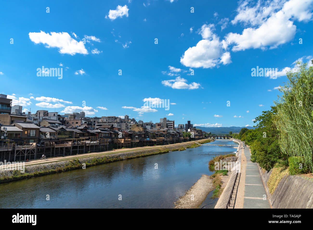 Beautiful scenery of Kamo river or Kamogawa in Kyoto City, Japan. Stock Photo