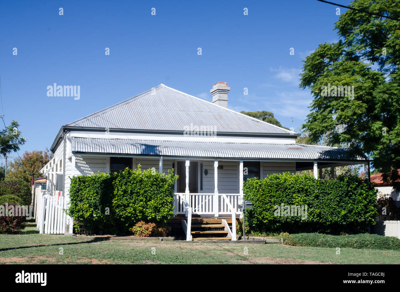 Australian 1920s Timber Weatherboard Cottage with Bullnose veranda Stock Photo