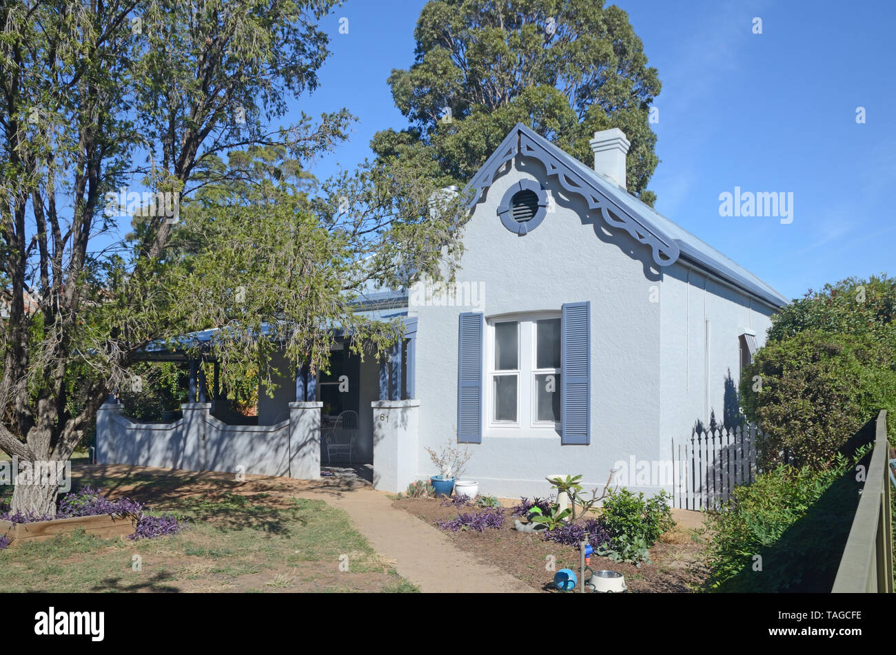 Australian 1920s Californian Bungalow with stucco rendering. Stock Photo