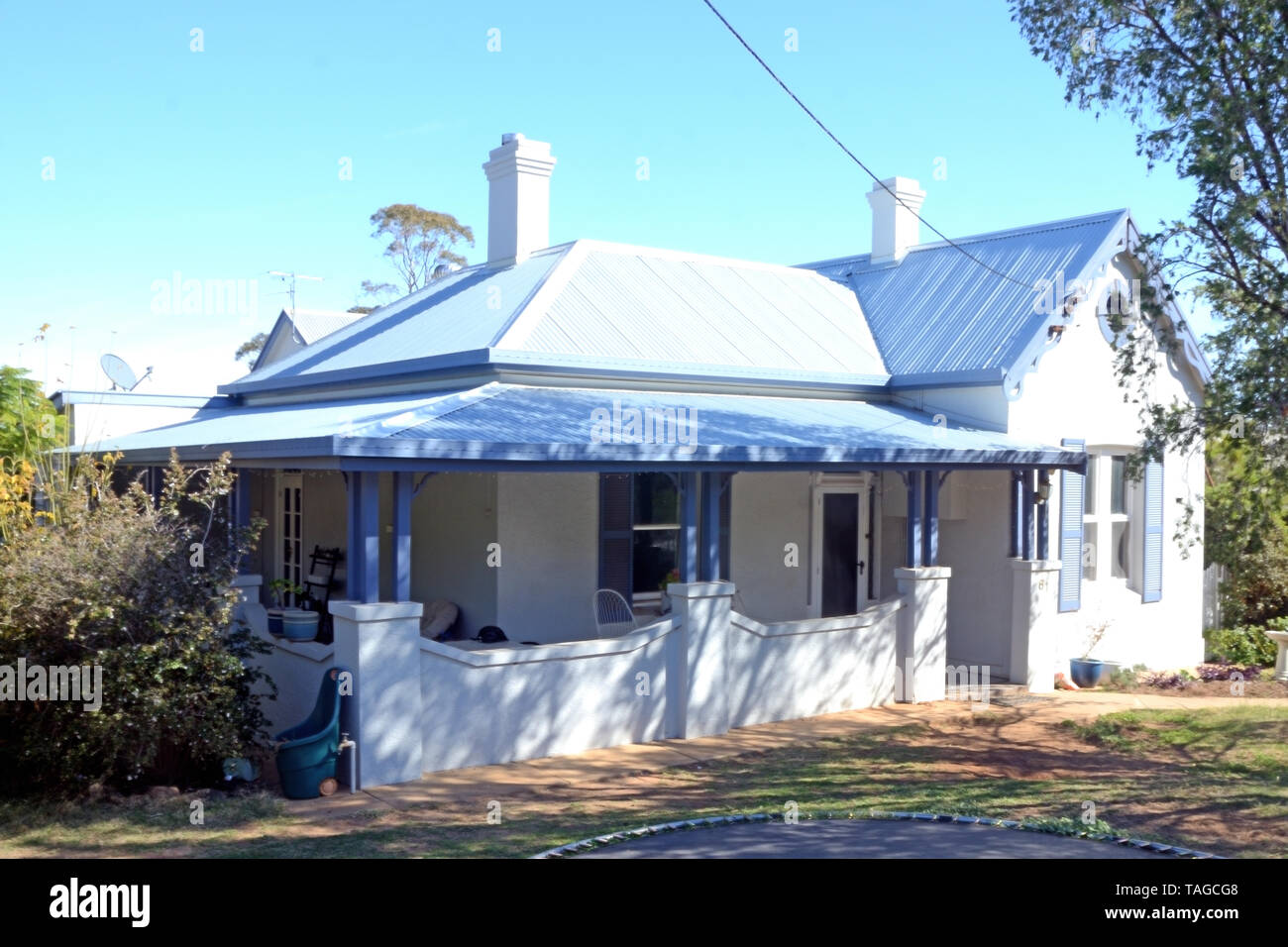 Australian Californian 1920s Bungalow with stucco rendering. Stock Photo