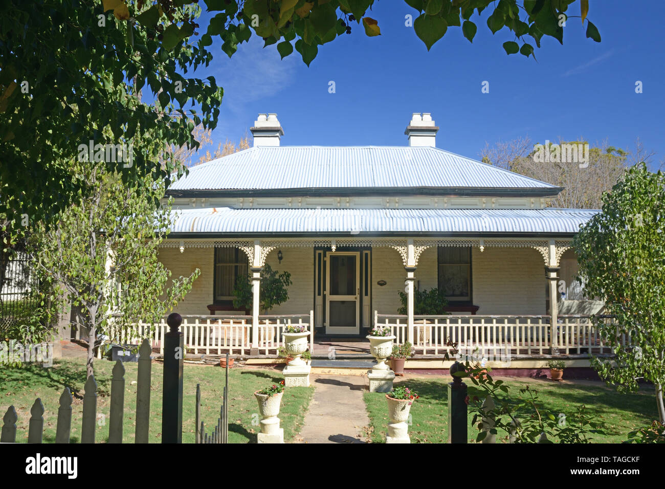 Australian 1920s cottage with bull nose front verandah. Stock Photo