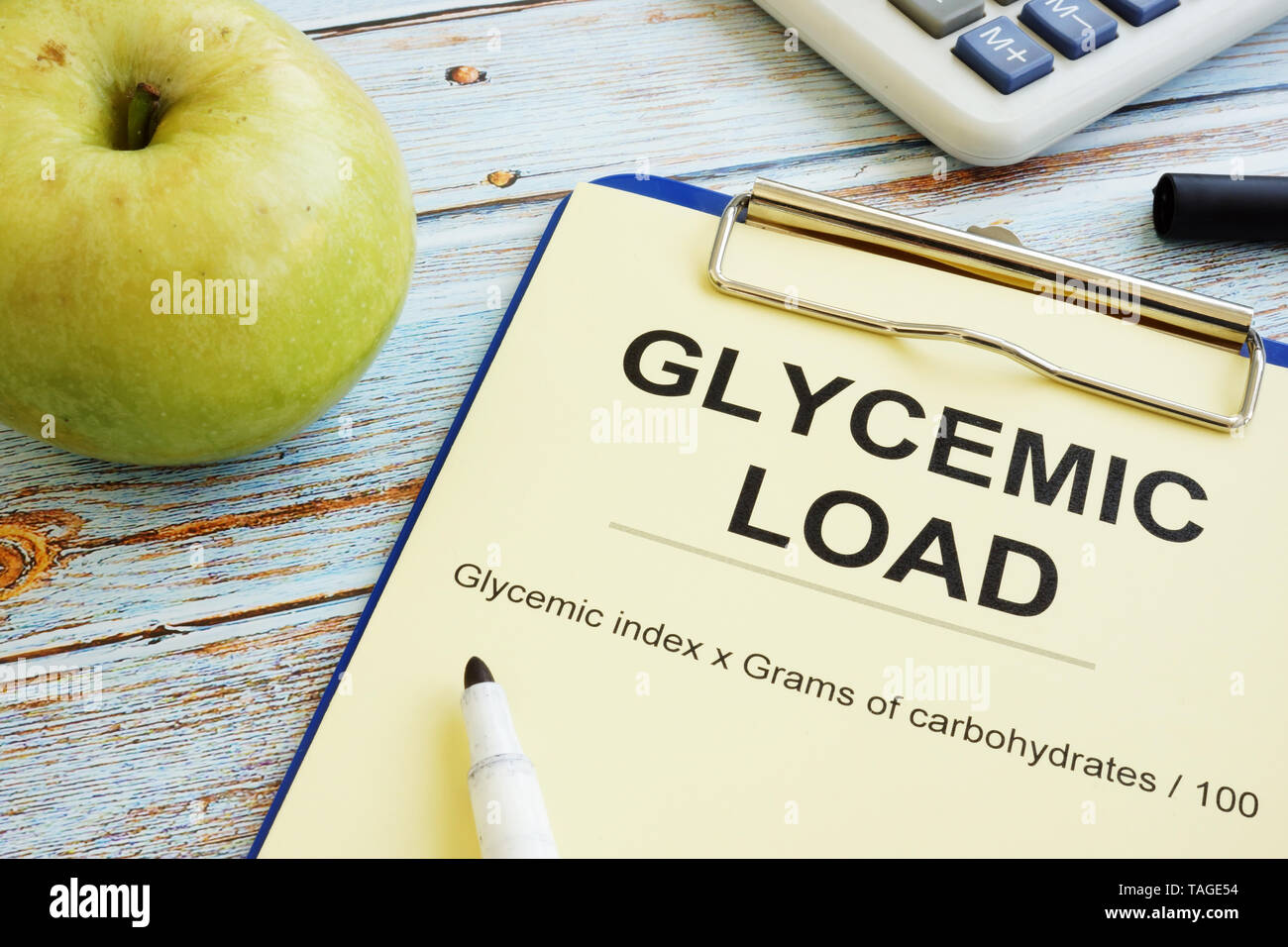 Glycemic load gl formula and an apple Stock Photo Alamy