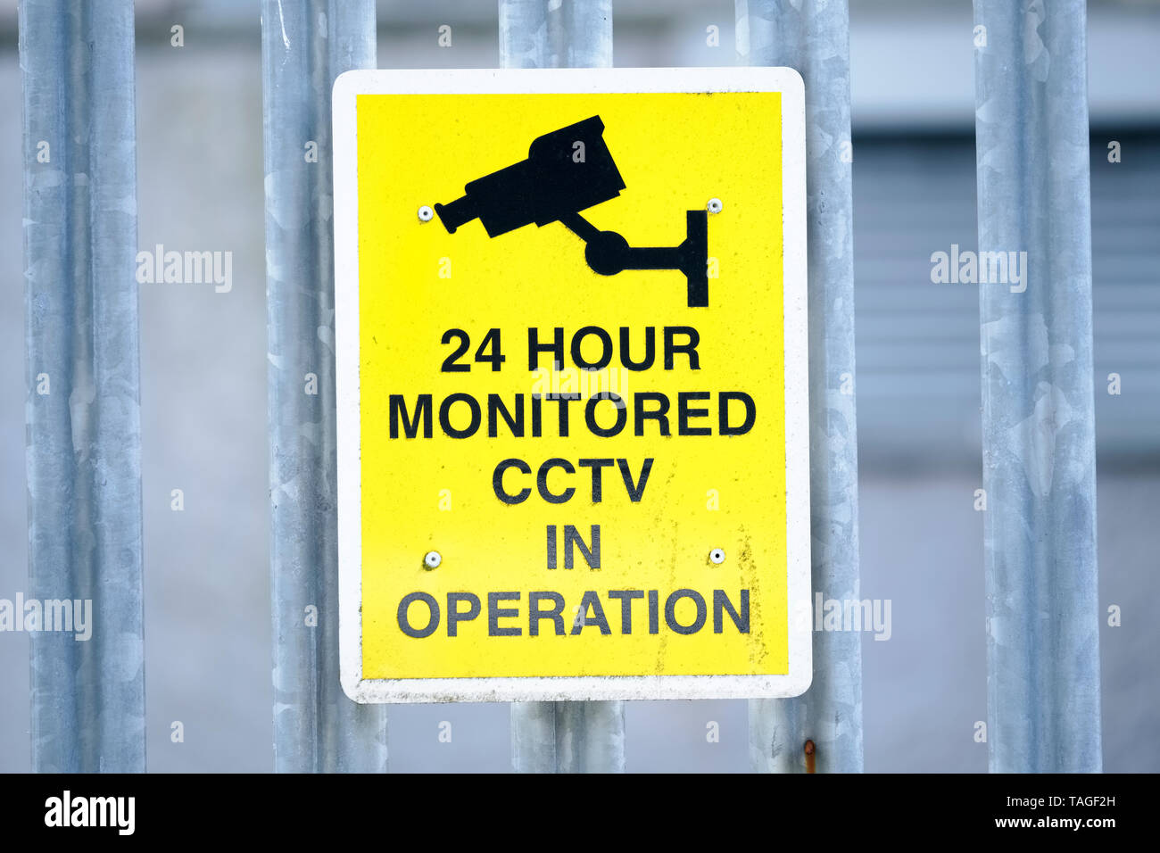 CCTV 24 hour monitored operation sign Stock Photo Alamy