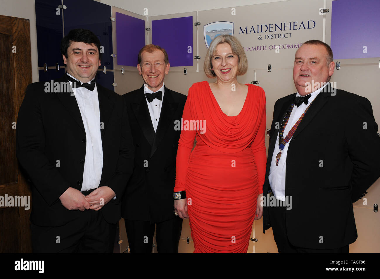 Oakley Court Hotel, Windsor, Berkshire, UK. 25th February, 2012. Home Secretary and Maidenhead MP Theresa May and her husband Philip May attend the annual Maidenhead and District Chamber of Commerce Dinner.  Credit: Maureen McLean/Alamy Stock Photo