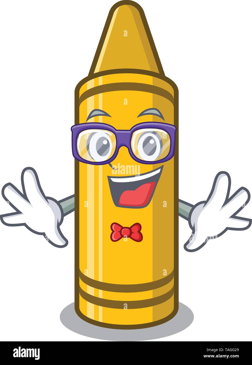 Geek yellow crayon in the cartoon shape Stock Vector