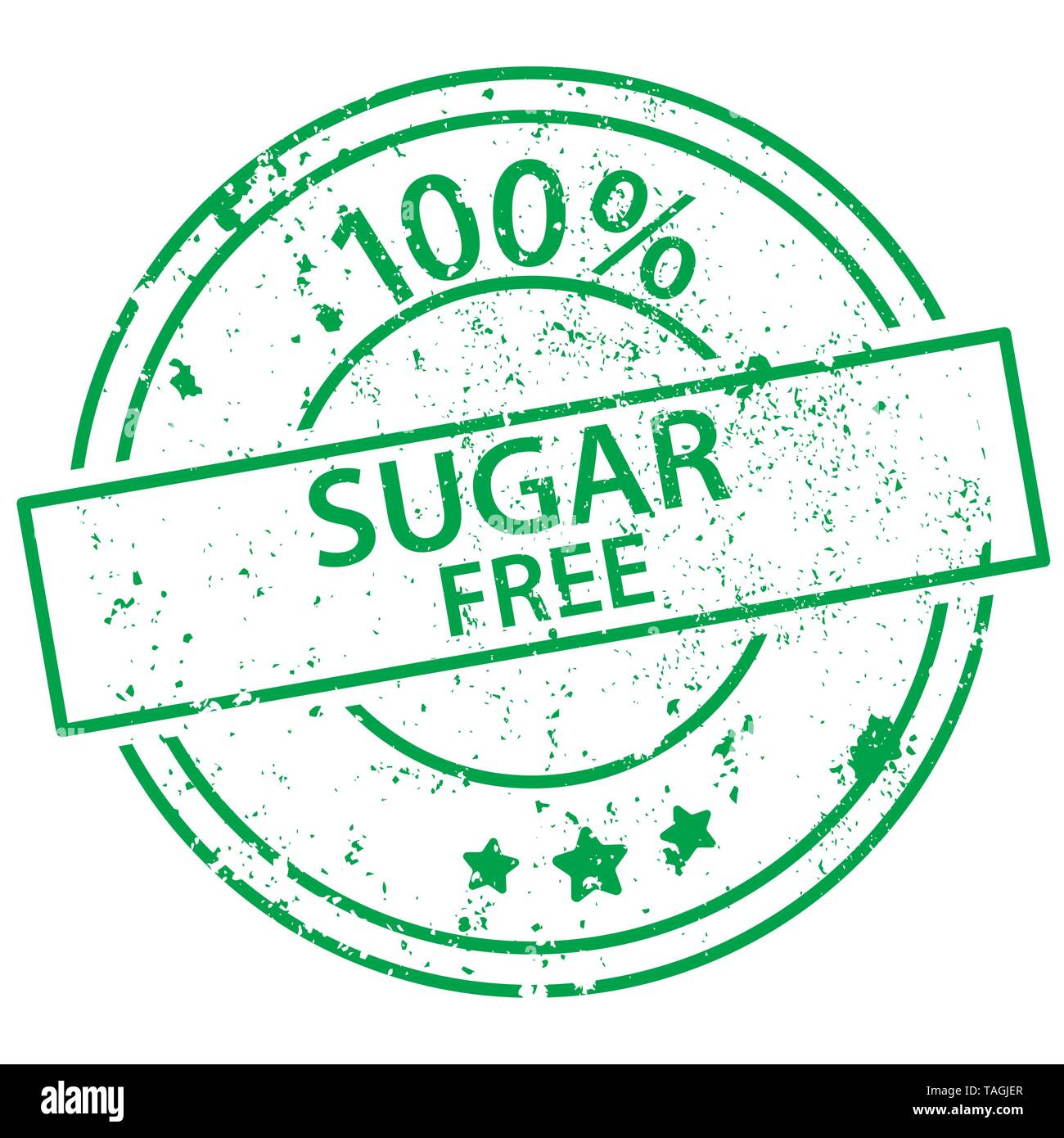 Round green stamp with the words 100% sugar free  on white background Stock Vector