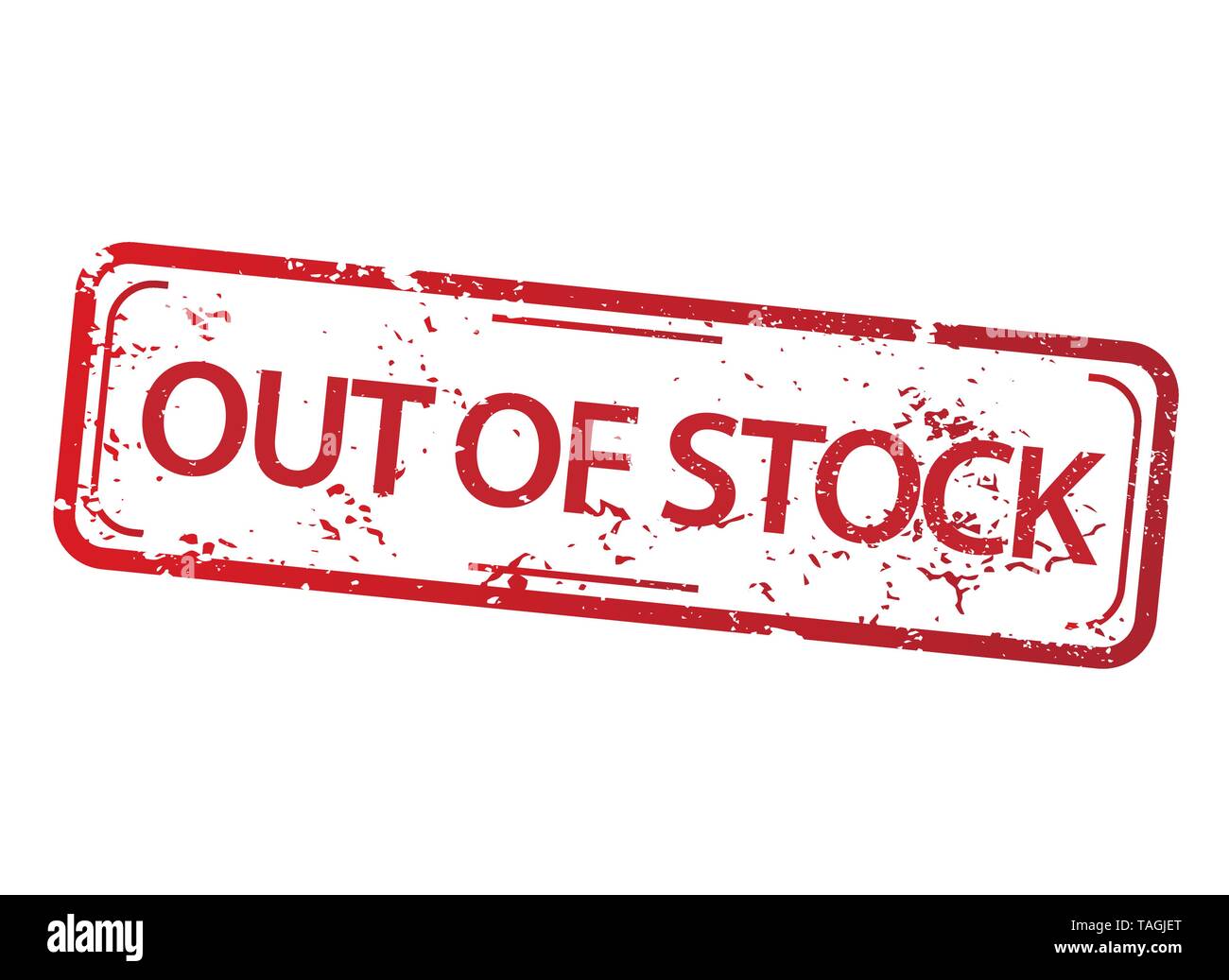 Rectangle red stamp with the words out of stock on white background Stock Vector