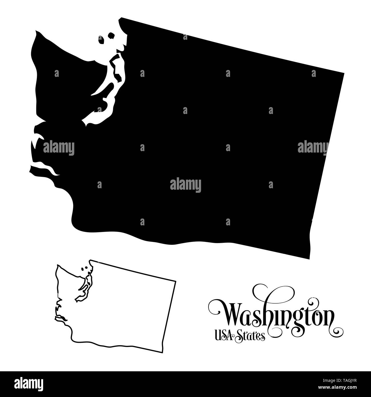 Map of The United States of America (USA) State of Washington - Illustration on White Background. Stock Photo
