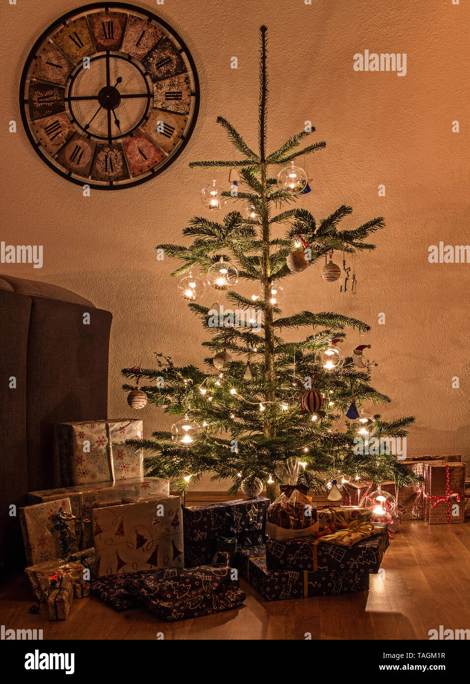 Medium sized Christmas tree with candles Stock Photo