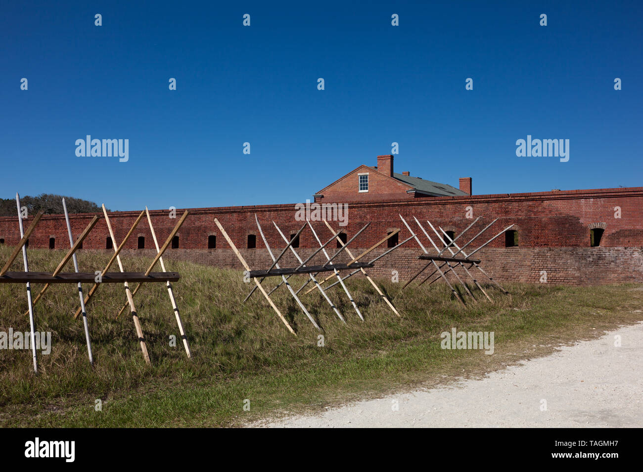 The entrance and obstacles at Fort Clinch State Park in Florida Stock Photo