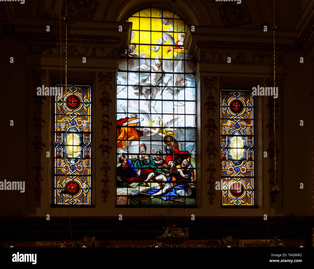 Resurection Stained Glass Window Witley Church Worcestershire Stock Photo
