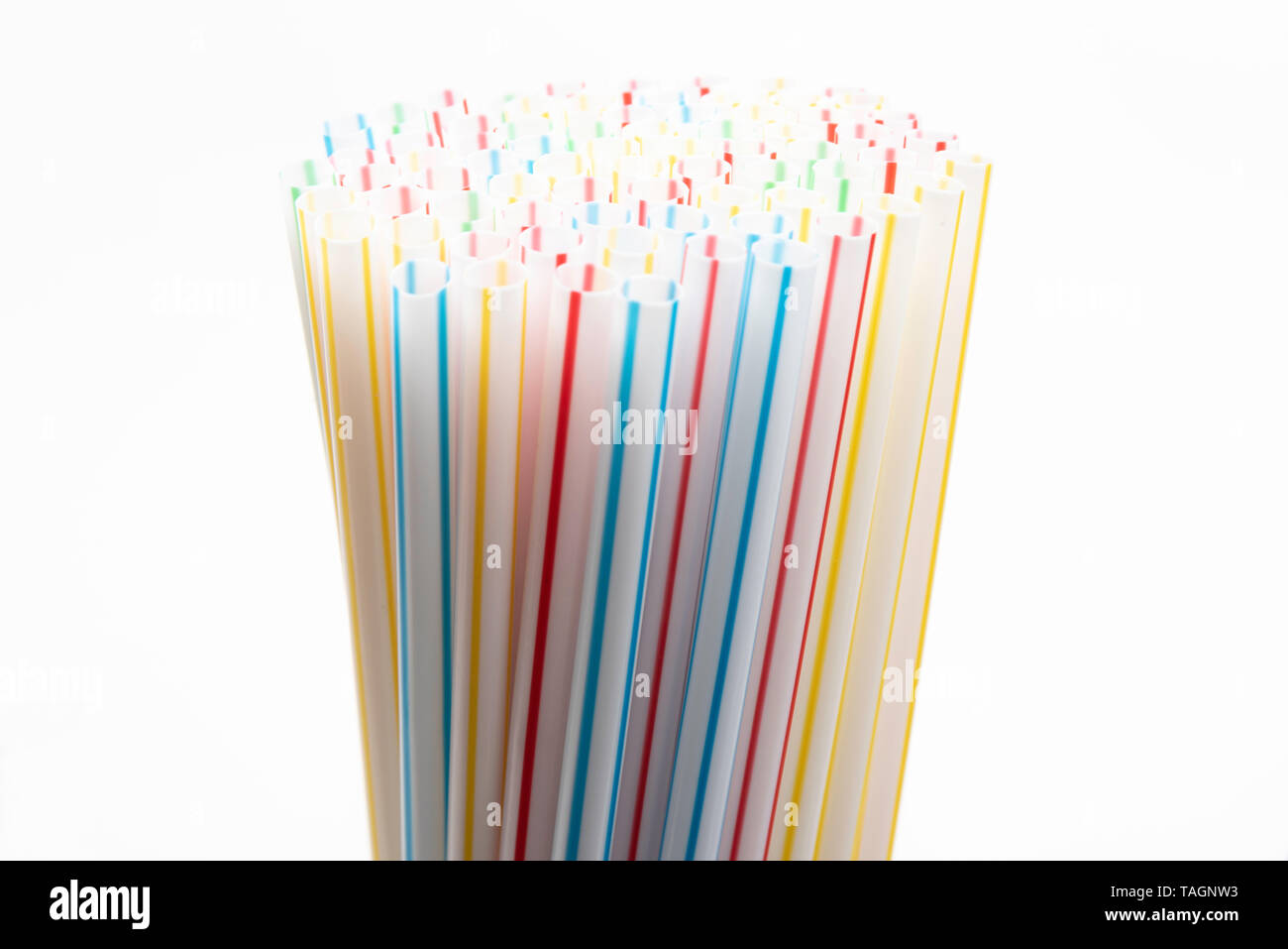 A close-up shot with selective focus of a bunch of unused colored bendy ...