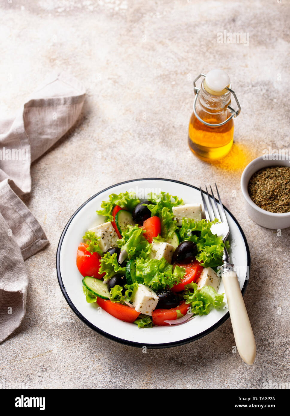 Traditional Greek salad with feta Stock Photo
