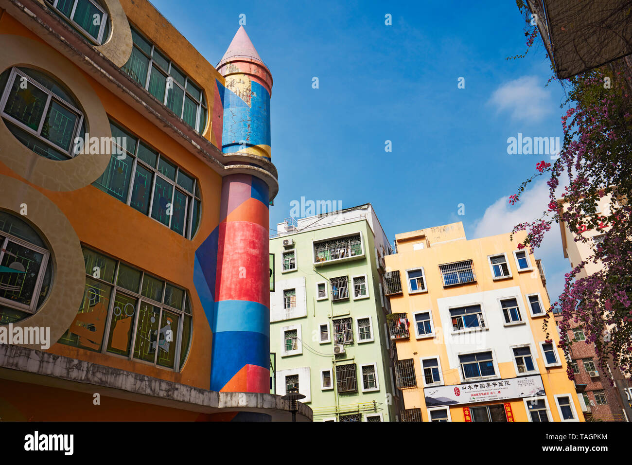 Colorful buildings in Dafen Oil Painting Village. Shenzhen, Guangdong ...