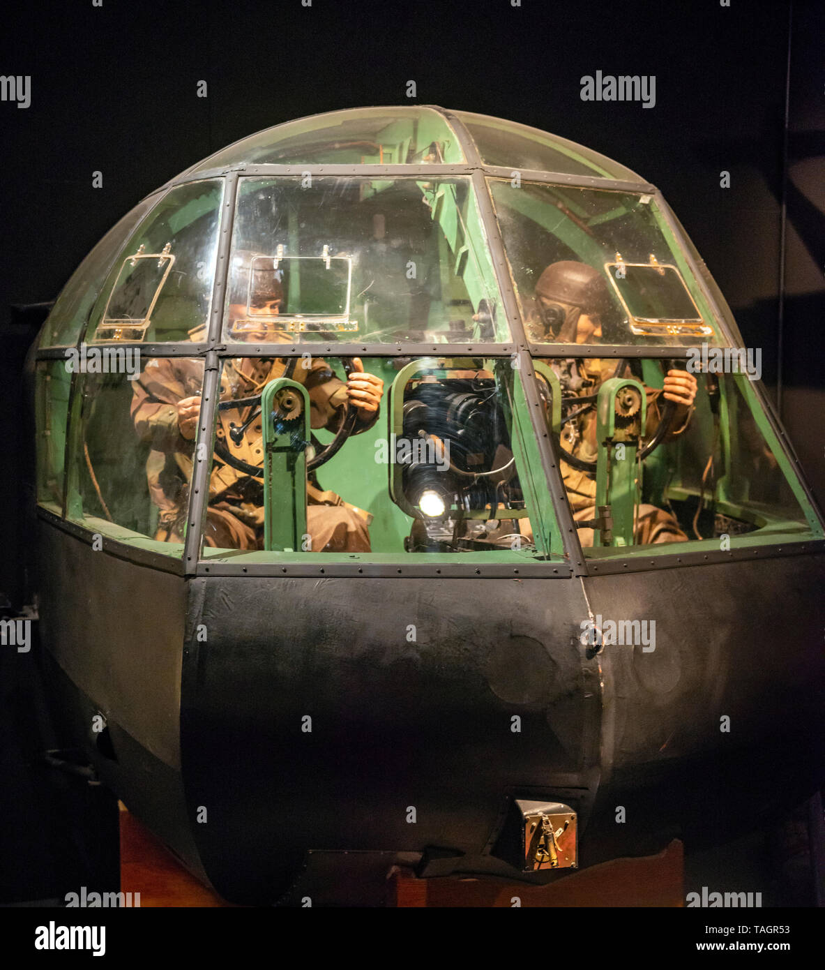 The cockpit of a World War Two Airspeed Horsa Glider used for transporting infantry in to war zones. Stock Photo