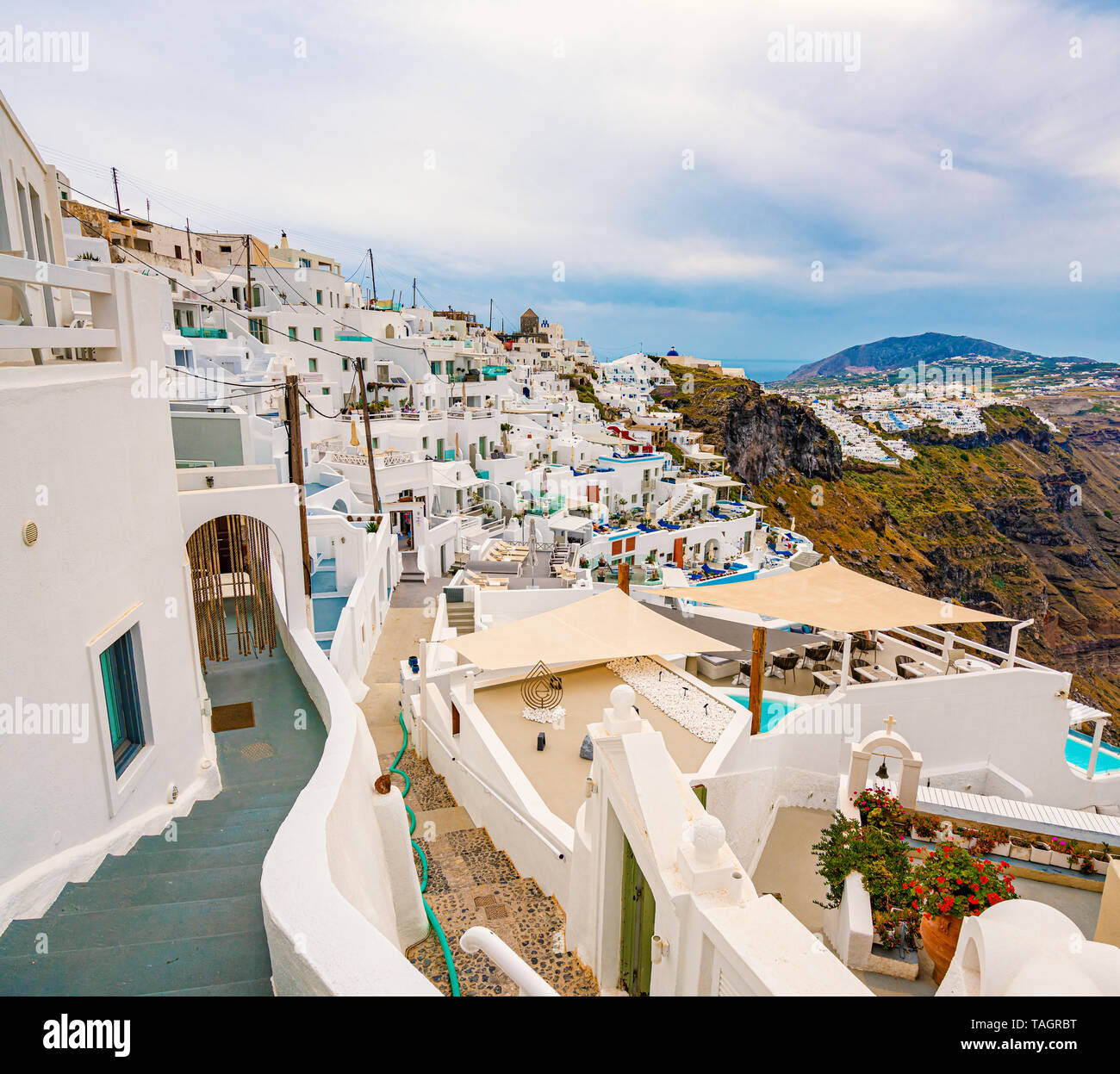 Santorini Island in Greece, one of the most beautiful travel destinations of the world. Shot at Imerovigli Stock Photo