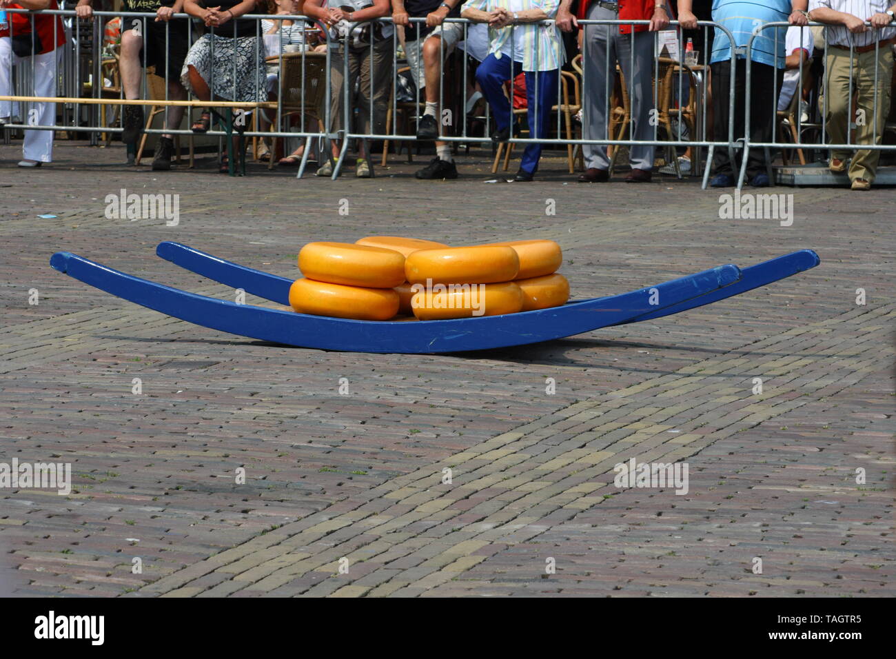 Alkmaar, The Netherlands  July 27th 2012: The weekly cheese market. Stock Photo