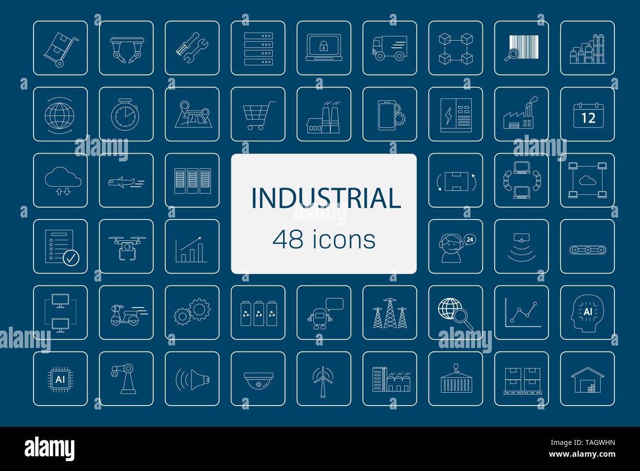 48 industry icons on blue background vector illustration Stock Vector