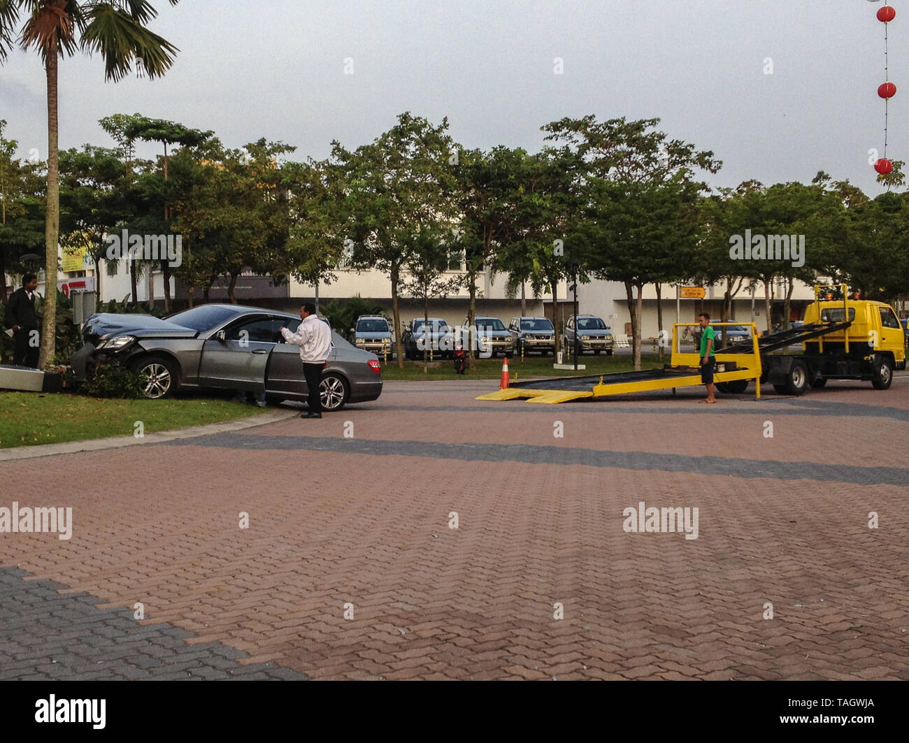 Crashed Mercedes E-class in Johor, Malaysia Stock Photo