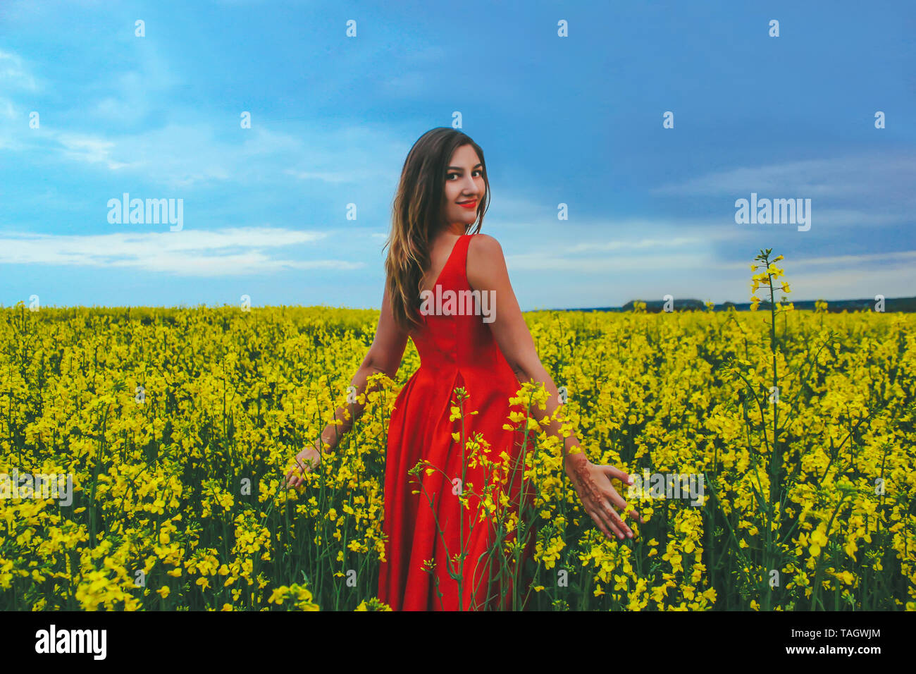 red dress with yellow flowers