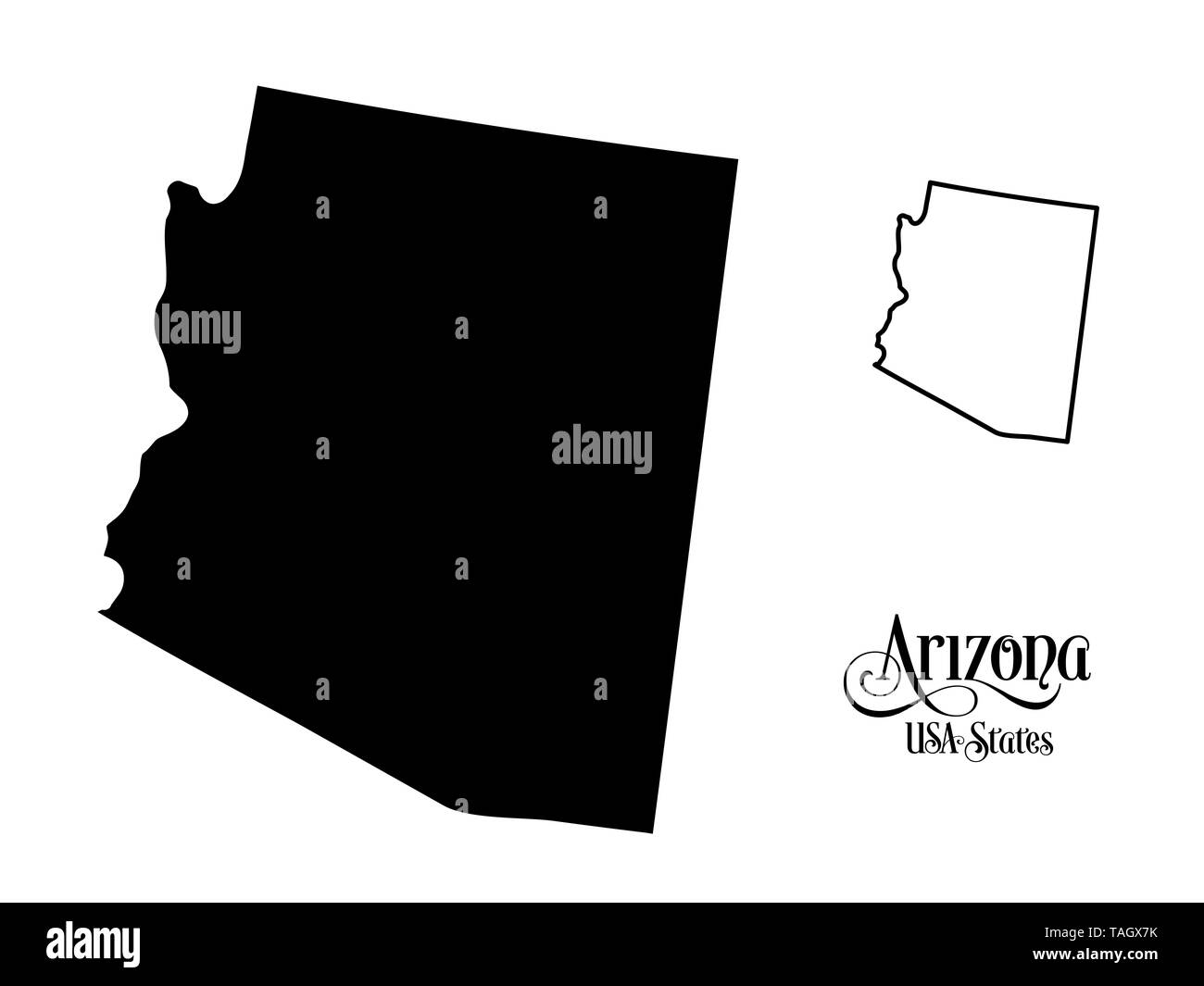 Map of The United States of America (USA) State of Arizona - Illustration on White Background. Stock Photo