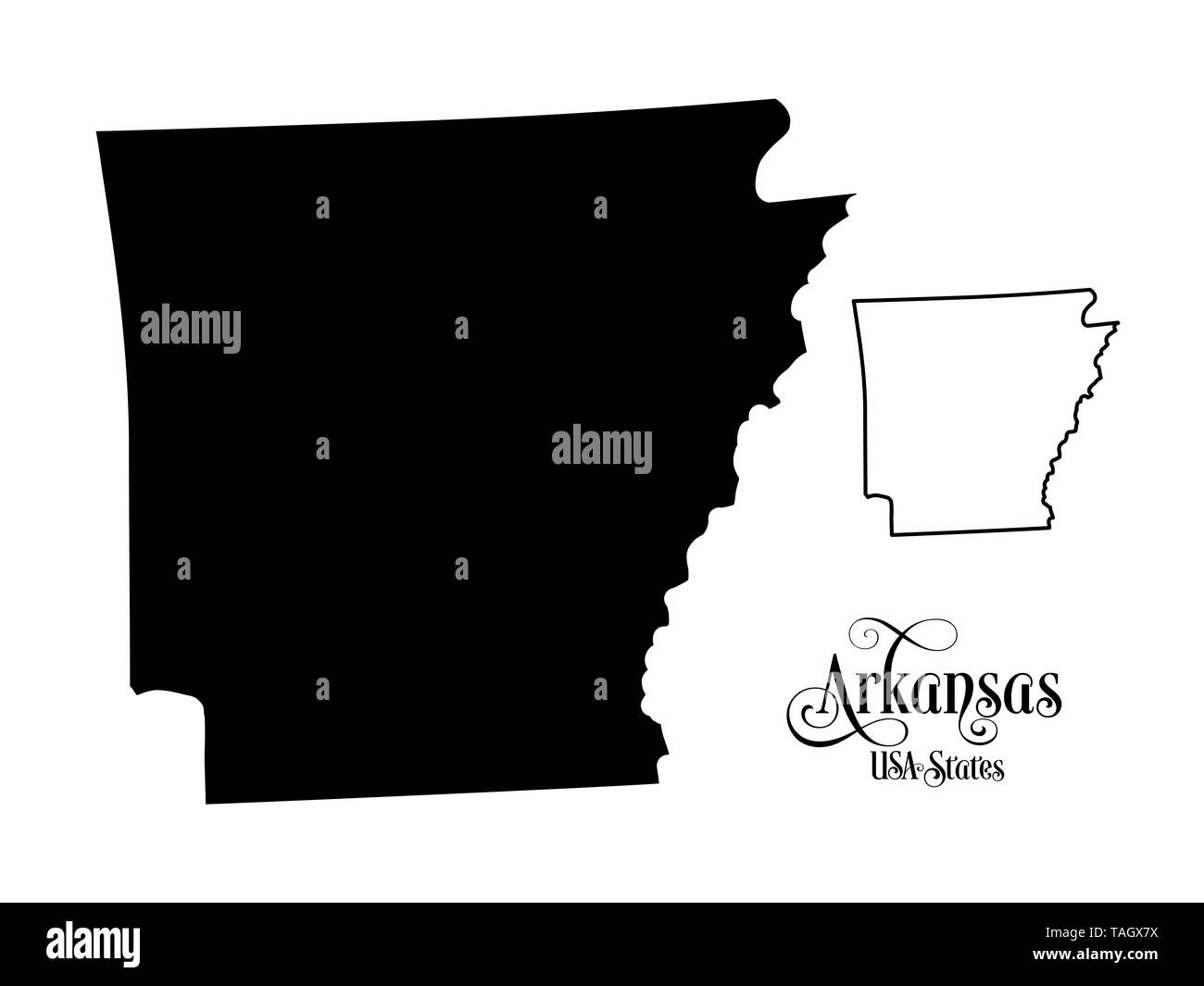 Map of The United States of America (USA) State of Arkansas - Illustration on White Background. Stock Photo