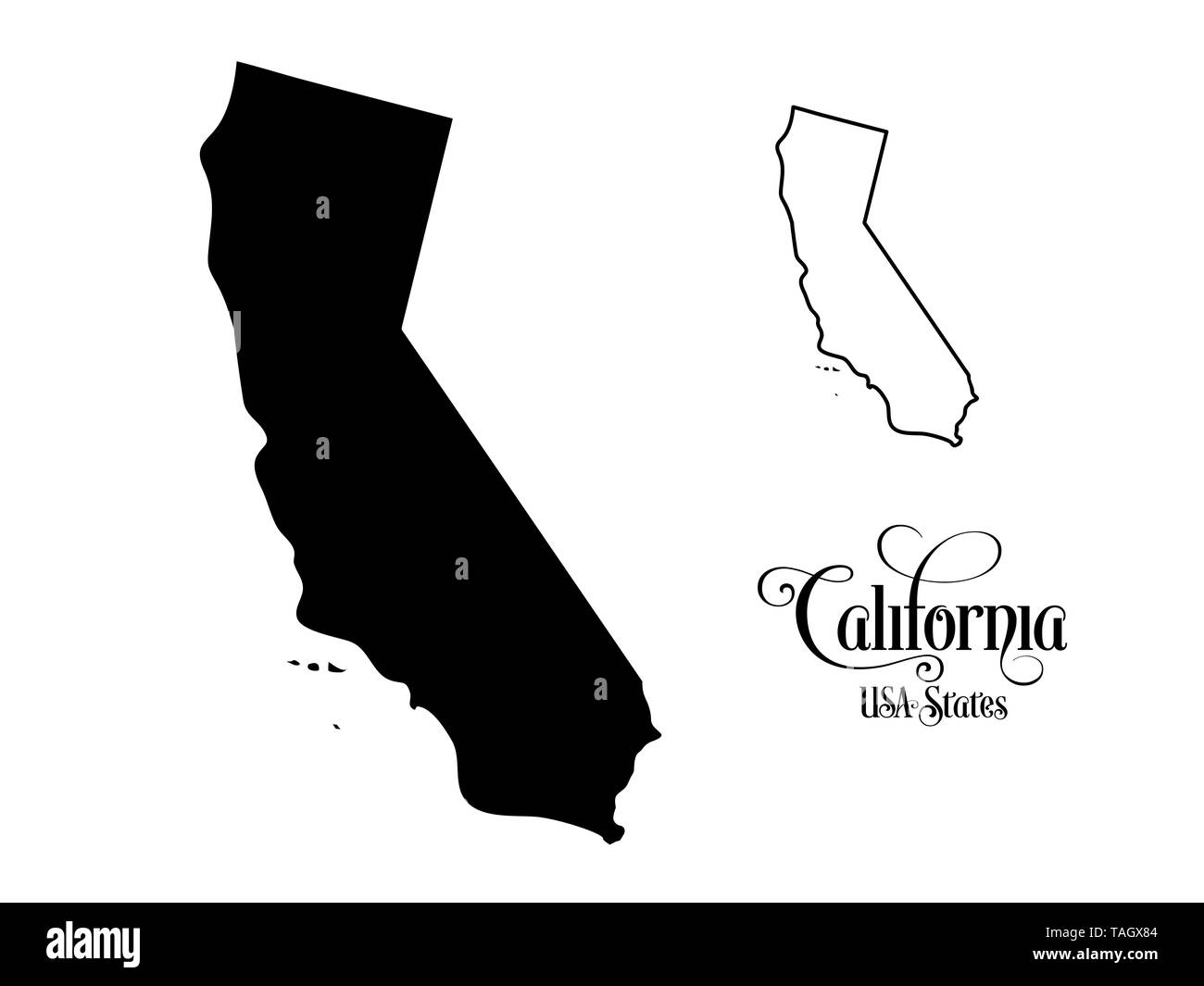 Map of The United States of America (USA) State of California - Illustration on White Background. Stock Photo