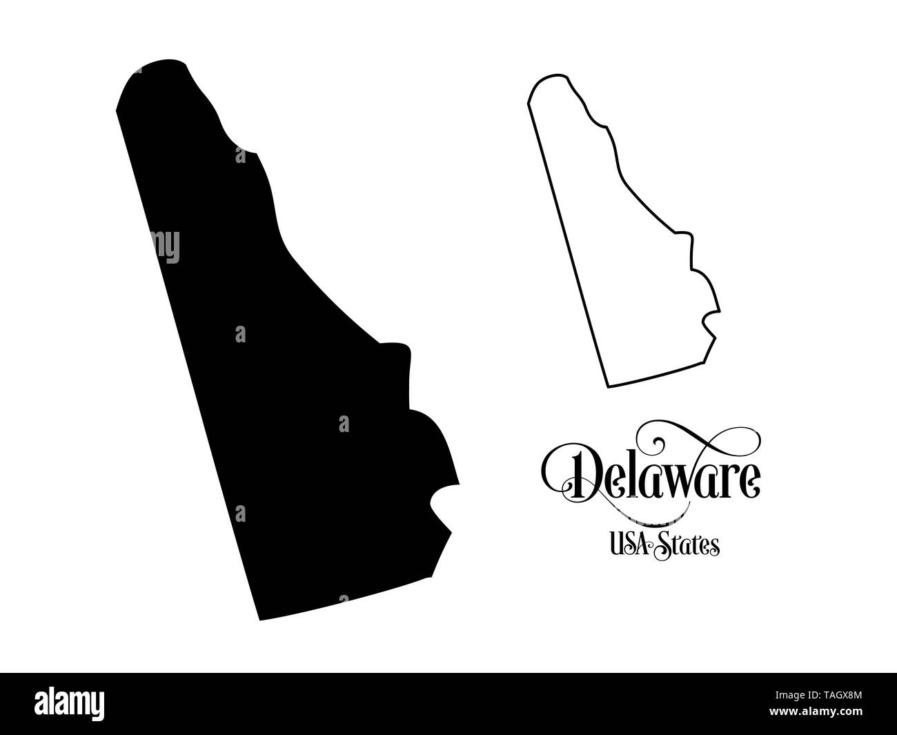 Map of The United States of America (USA) State of Delaware - Illustration on White Background. Stock Photo