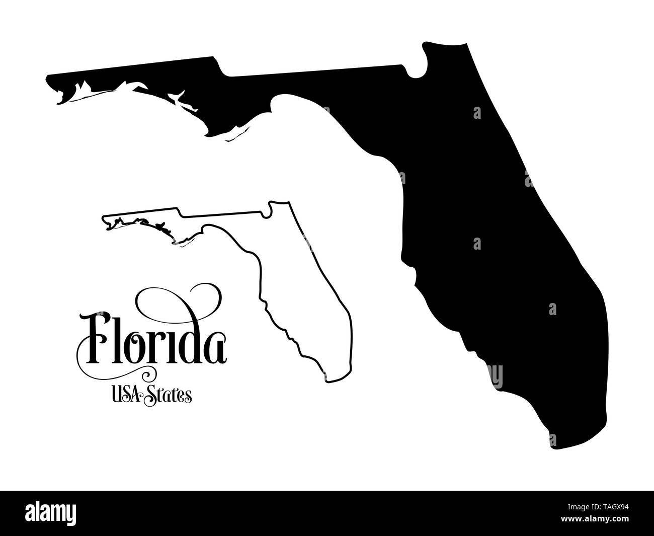 Map of The United States of America (USA) State of Florida - Illustration on White Background. Stock Photo